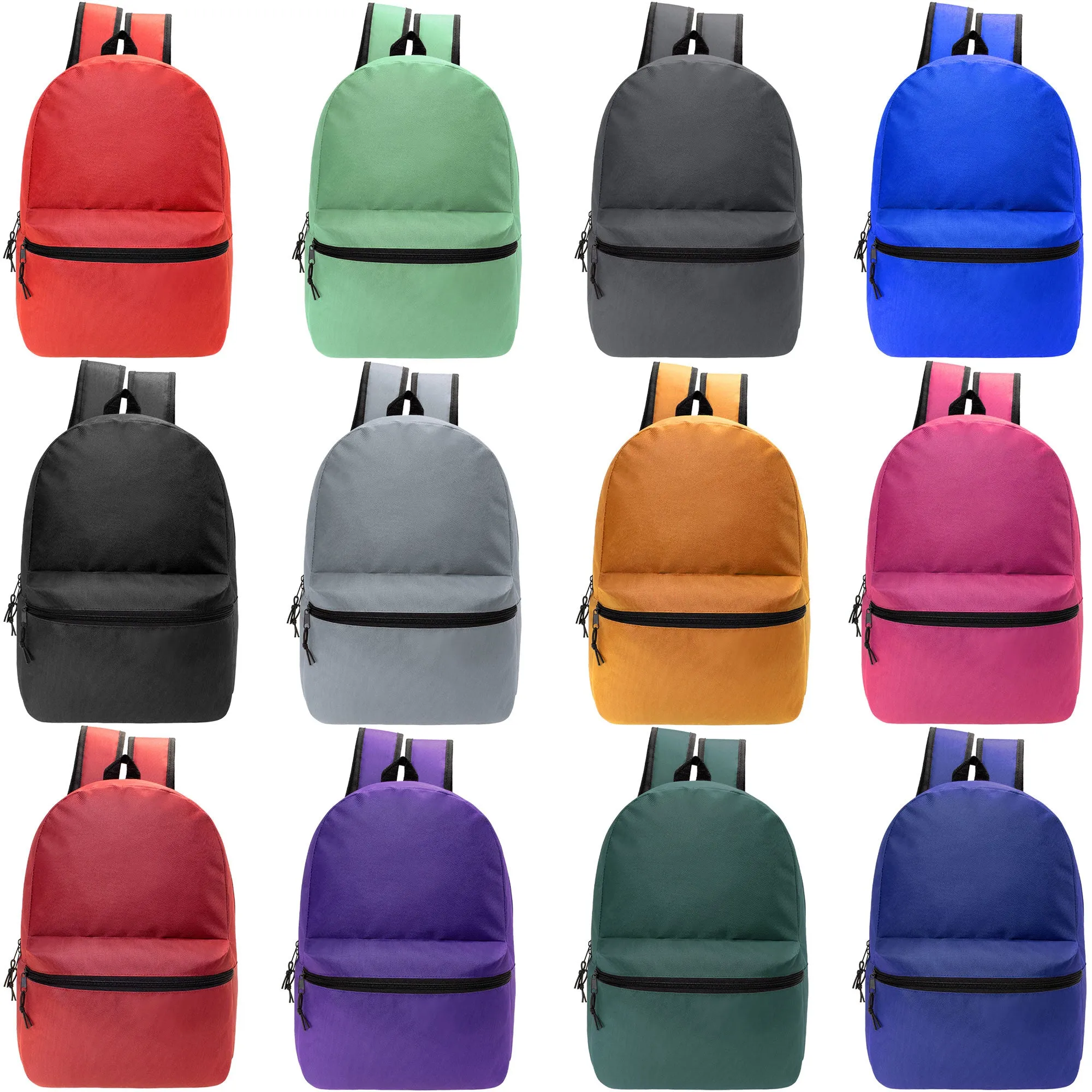 18.5" Basic Wholesale Backpack in 12 Colors - Bulk Case of 24