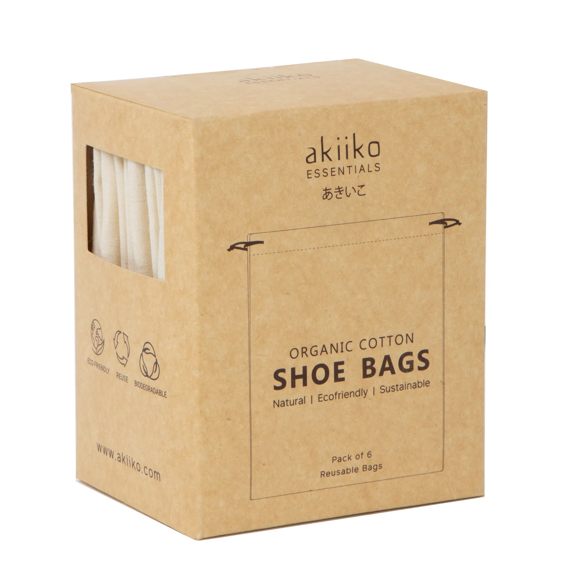 AKIIKO BASICS - Shoe Bags (Pack Of 6) - Cotton Canvas - Natural