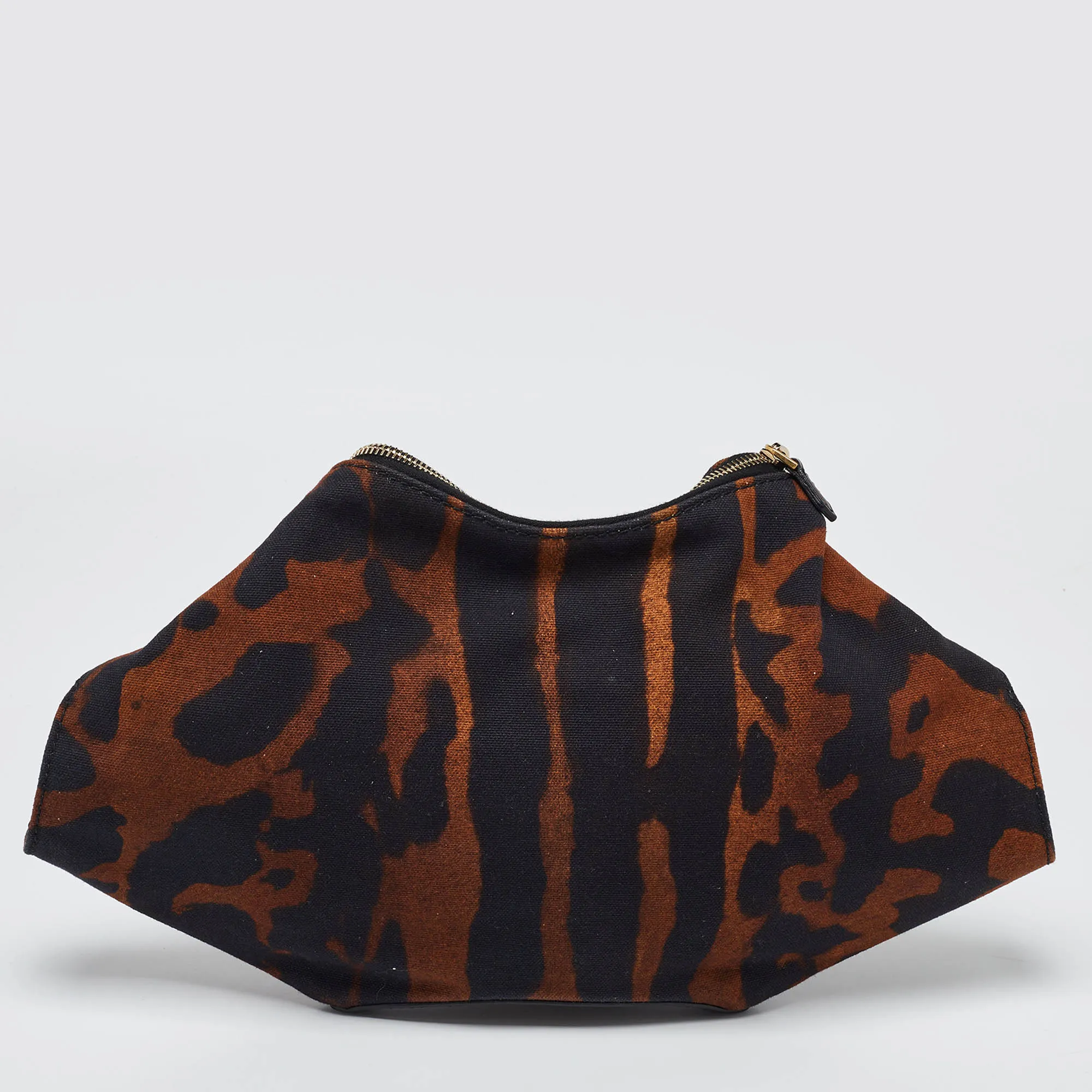 ALEXANDER MCQUEEN Black/Brown Leopard Print Canvas and Leather Medium De Manta Clutch