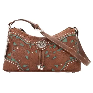 American West Womens Lady Lace Hobo Medium Brown Leather Handbag Bag