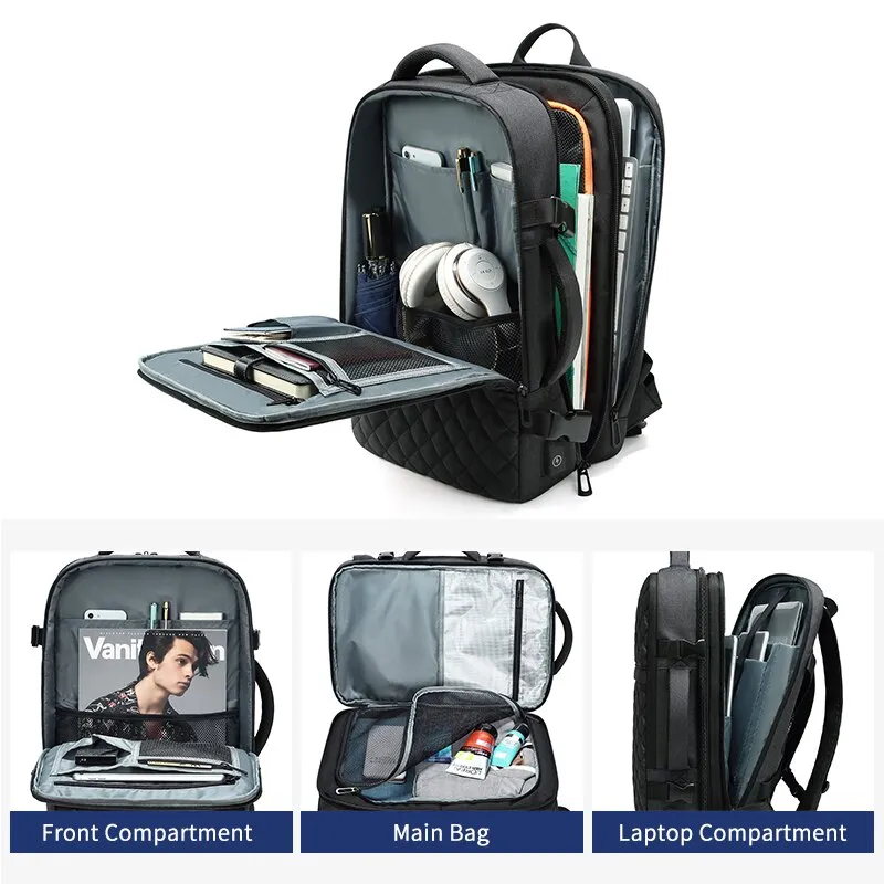 Backpack with Expandable 12cm for Men 15.6 inch Laptop Backpacks USB Charging Waterproof Travel Bag