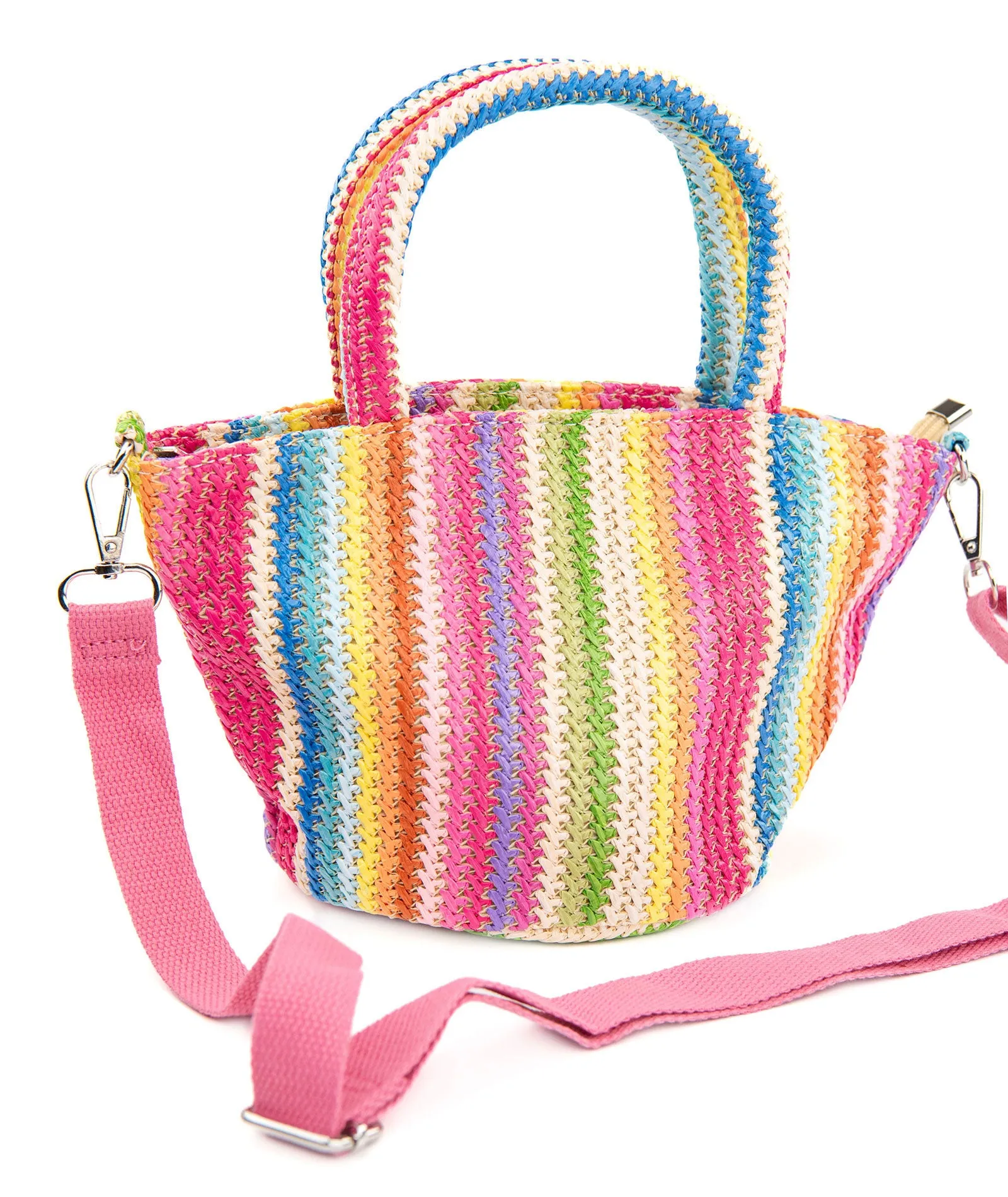 Bari Lynn Rainbow Striped Raffia Tote Bag