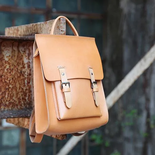 Best Handmade Tan Leather Womens Backpack Tan Womens Satchel School Backpacks