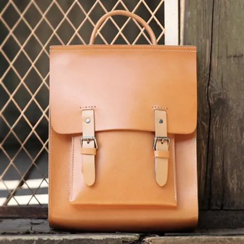 Best Handmade Tan Leather Womens Backpack Tan Womens Satchel School Backpacks