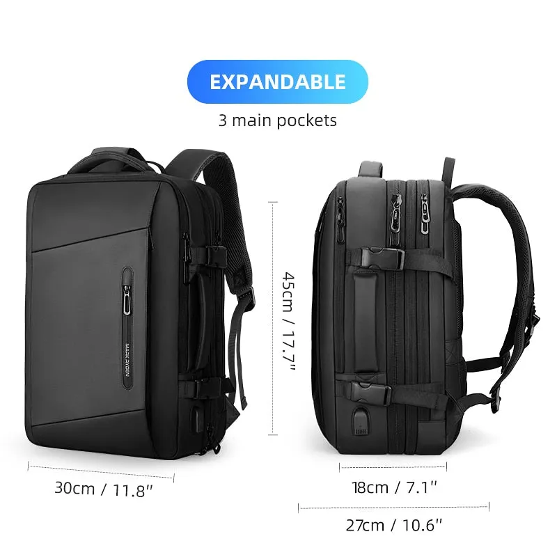 Carry-on Travel Backpack with Raincoat Expandable 38L USB Charging Multi-layer Space Laptop Backpack