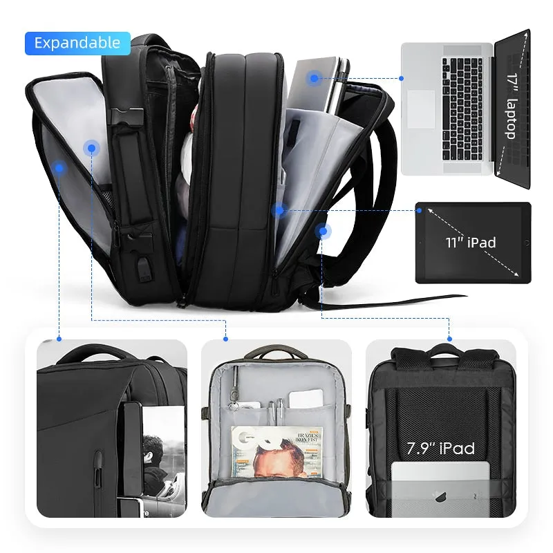 Carry-on Travel Backpack with Raincoat Expandable 38L USB Charging Multi-layer Space Laptop Backpack