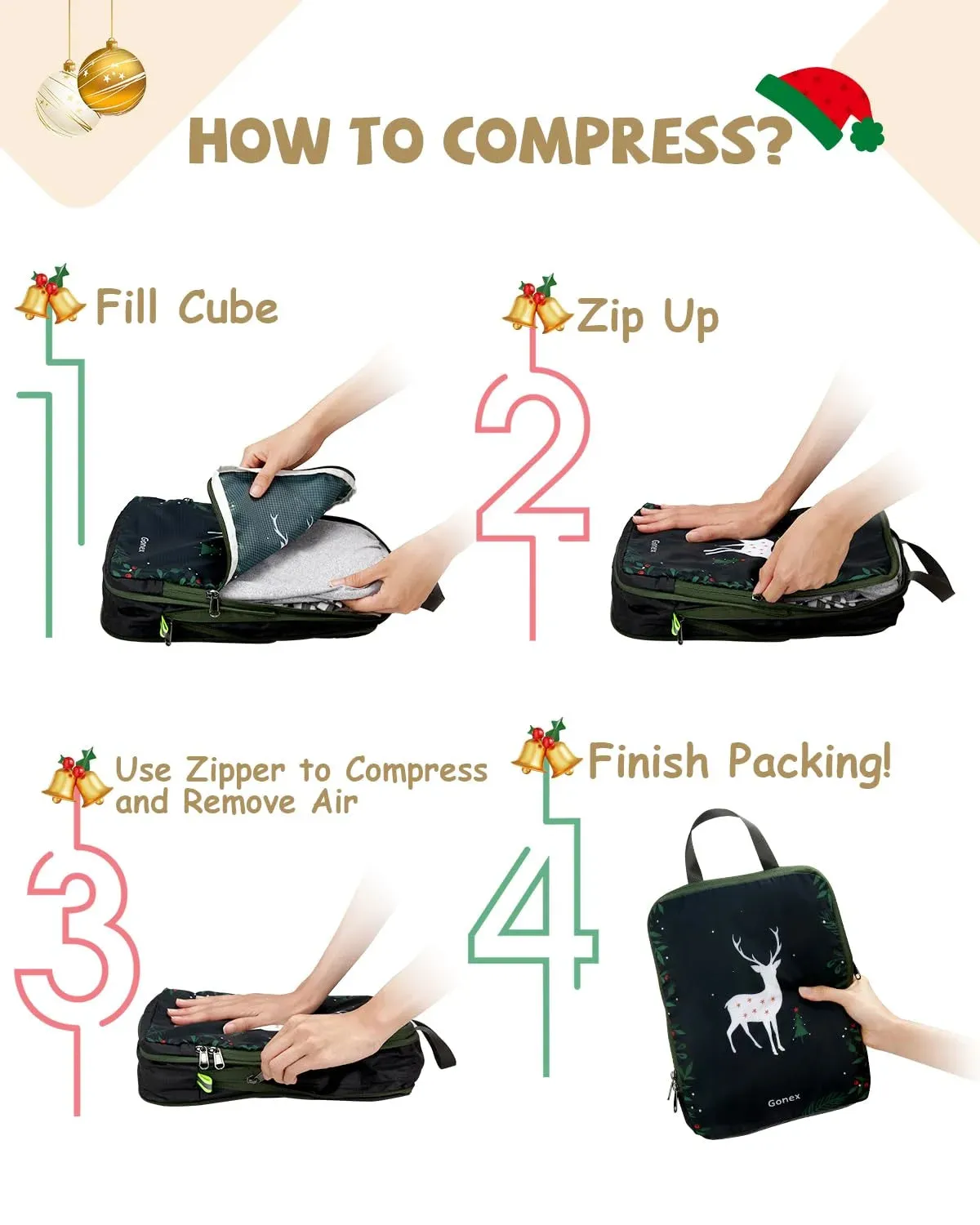 Christmas Compression Packing Cubes