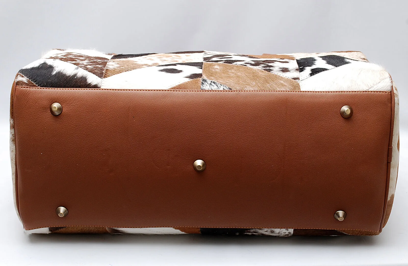 cowhide duffle bag patchwork