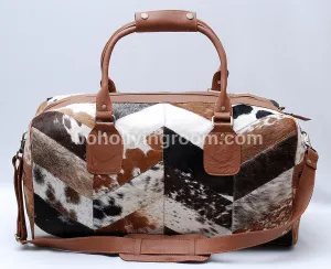 cowhide duffle bag patchwork