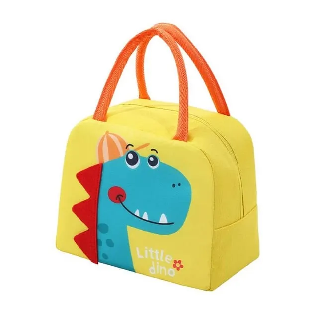 Cute 3d design Animal Printed Insulated  Lunch bag for kids (Yellow Dino)