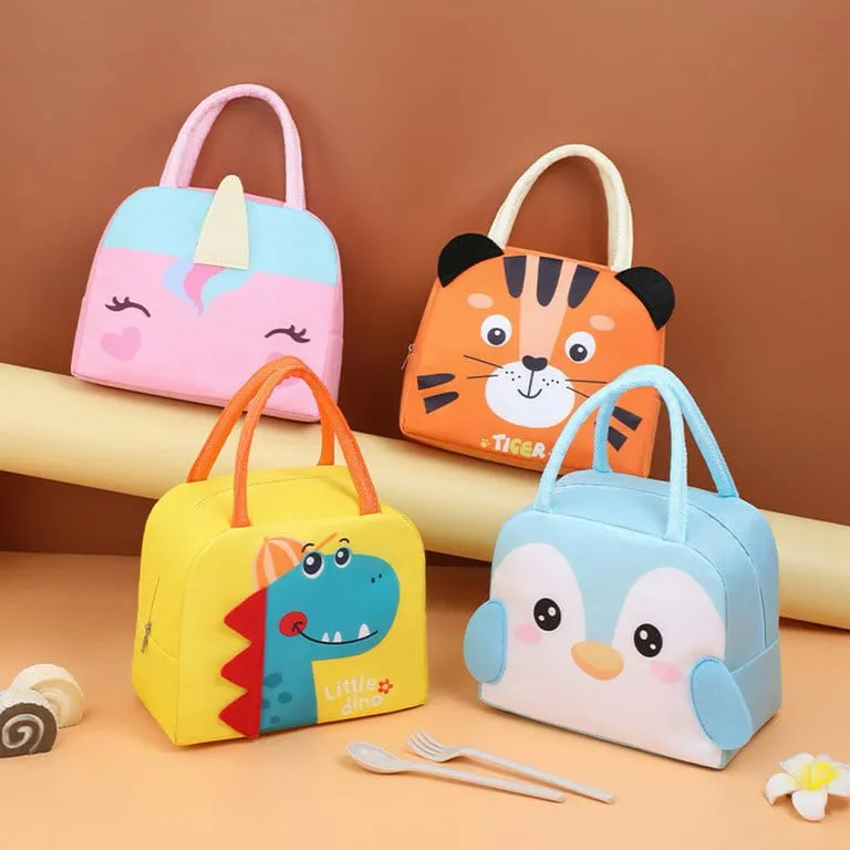 Cute 3d design Animal Printed Insulated  Lunch bag for kids (Yellow Dino)