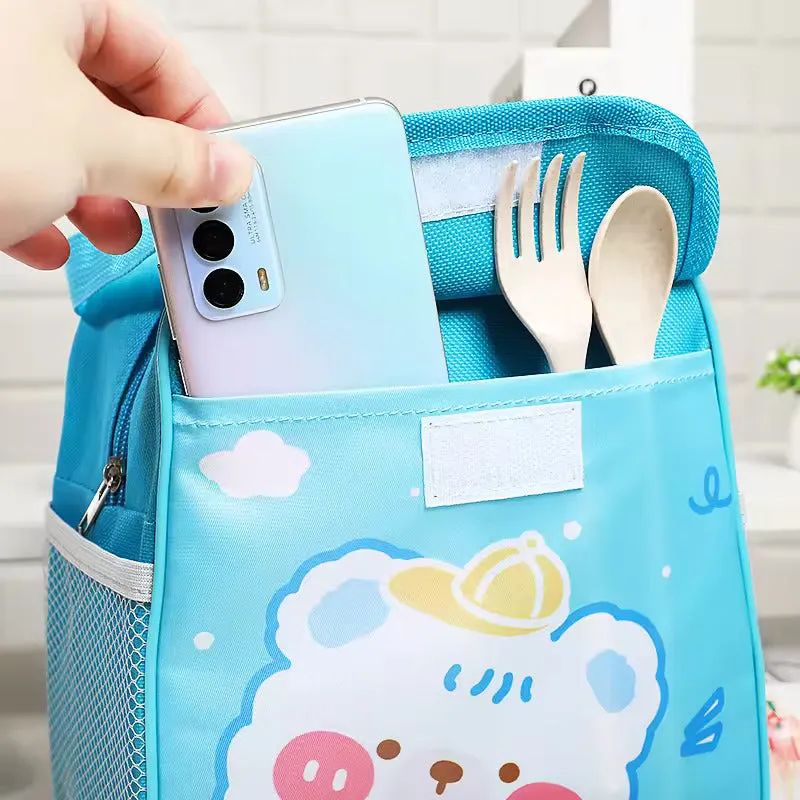 Cute Design Lunch Bag with Front Pocket for Kids (Bear Cream)