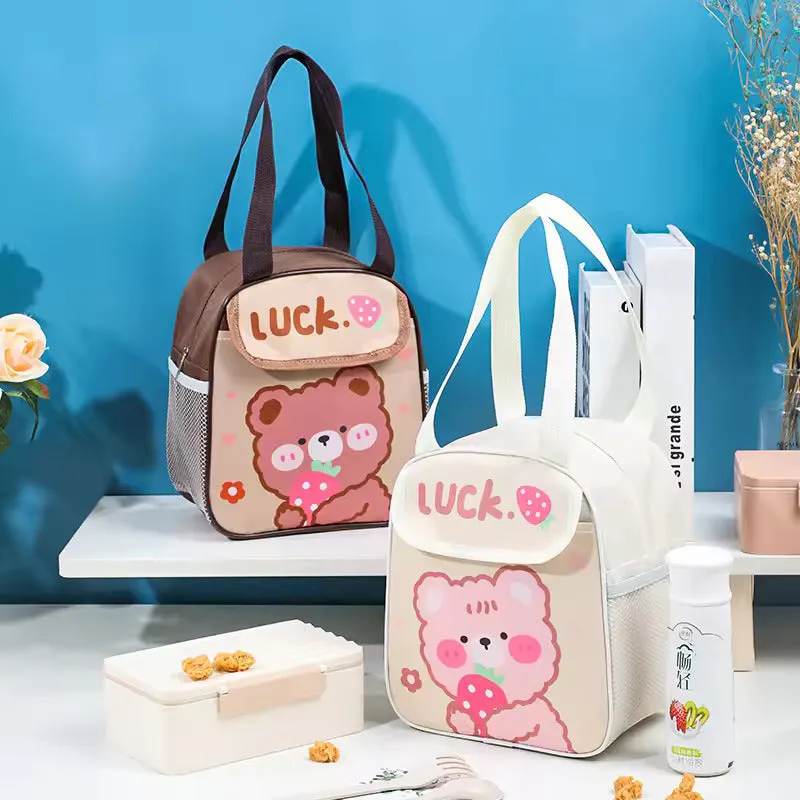 Cute Design Lunch Bag with Front Pocket for Kids (Bear Cream)