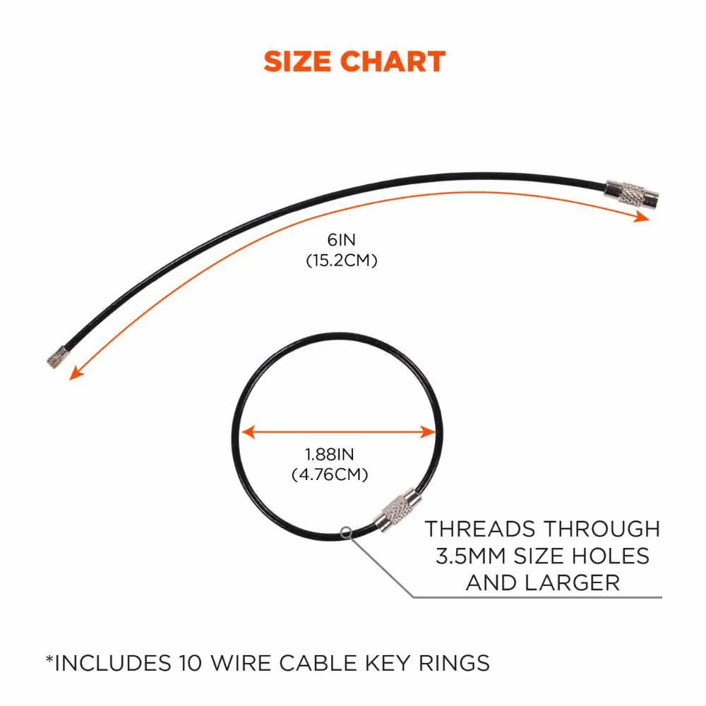 Ergodyne 13722 5719 Black Wire Cable Key Ring 10-Pack