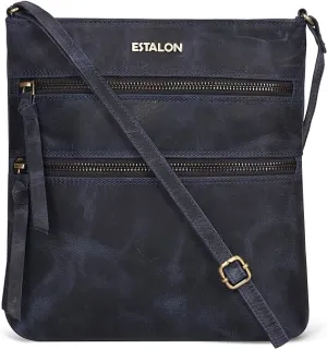 ESTALON Leather Crossbody Purse for Women Indigo Color