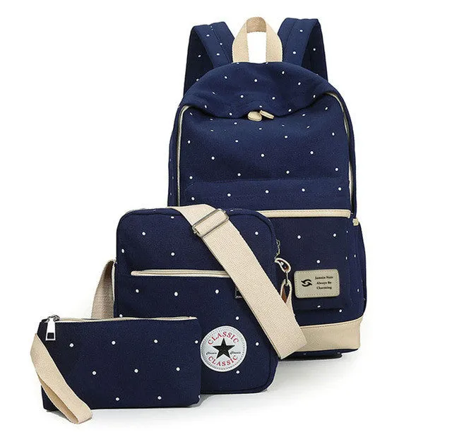 fresh Canvas Women Backpack big girl student book bag with purse laptop 3pcs set bag high quality ladies school bag for teenager