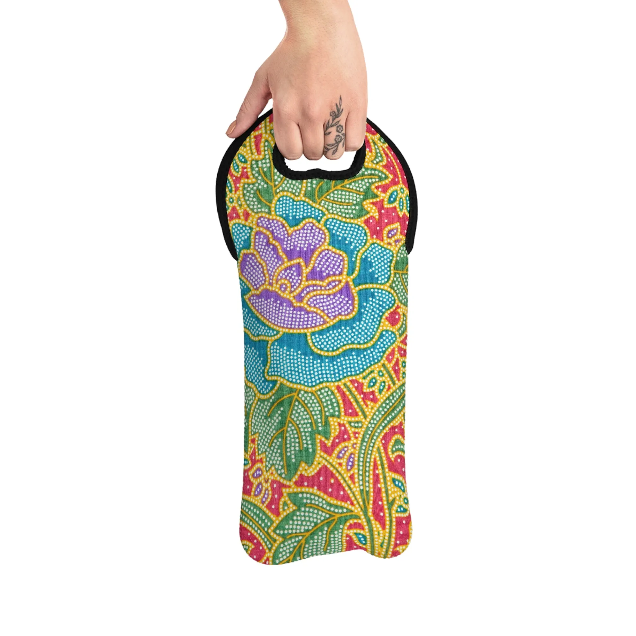 Green and red flowers - Inovax Wine Tote Bag