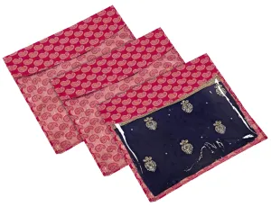 Heart Home Carry Design Single Saree Cover, Saree/Cloth Organizer, Wardrobe Oragnizer With Transparent Top- Pack of 3 (Pink)-HS43HEARTH26136