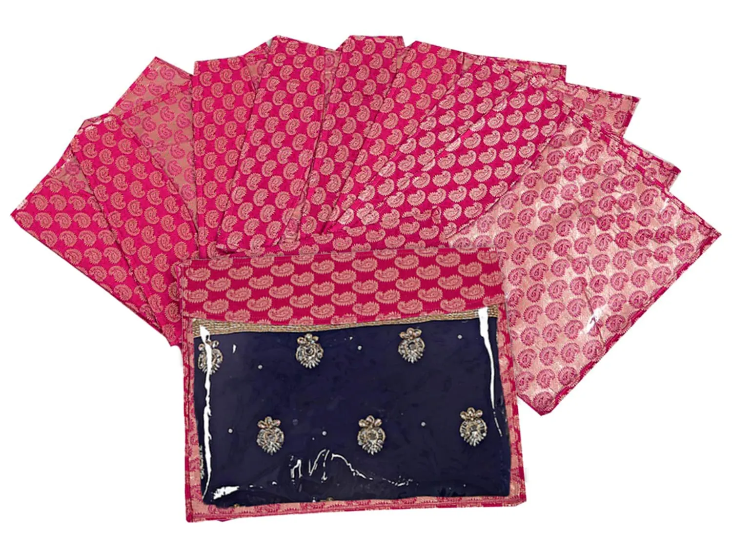 Heart Home Carry Design Single Saree Cover/Organizer With Transparent Top- Pack of 9 (Pink)-HS43HEARTH26141