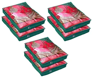 Heart Home Embroidery Design Non Woven 3" inch Saree Cover With Transparent Top- Pack of 6 (Green)