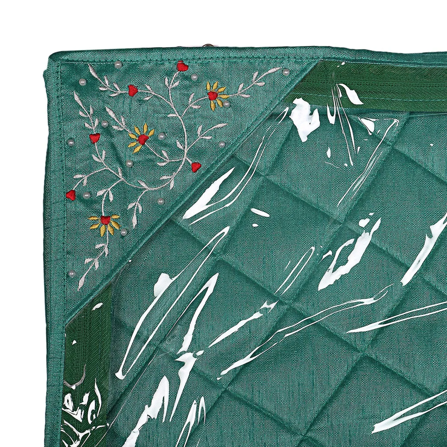 Heart Home Embroidery Design Non Woven 3" inch Saree Cover With Transparent Top- Pack of 6 (Green)