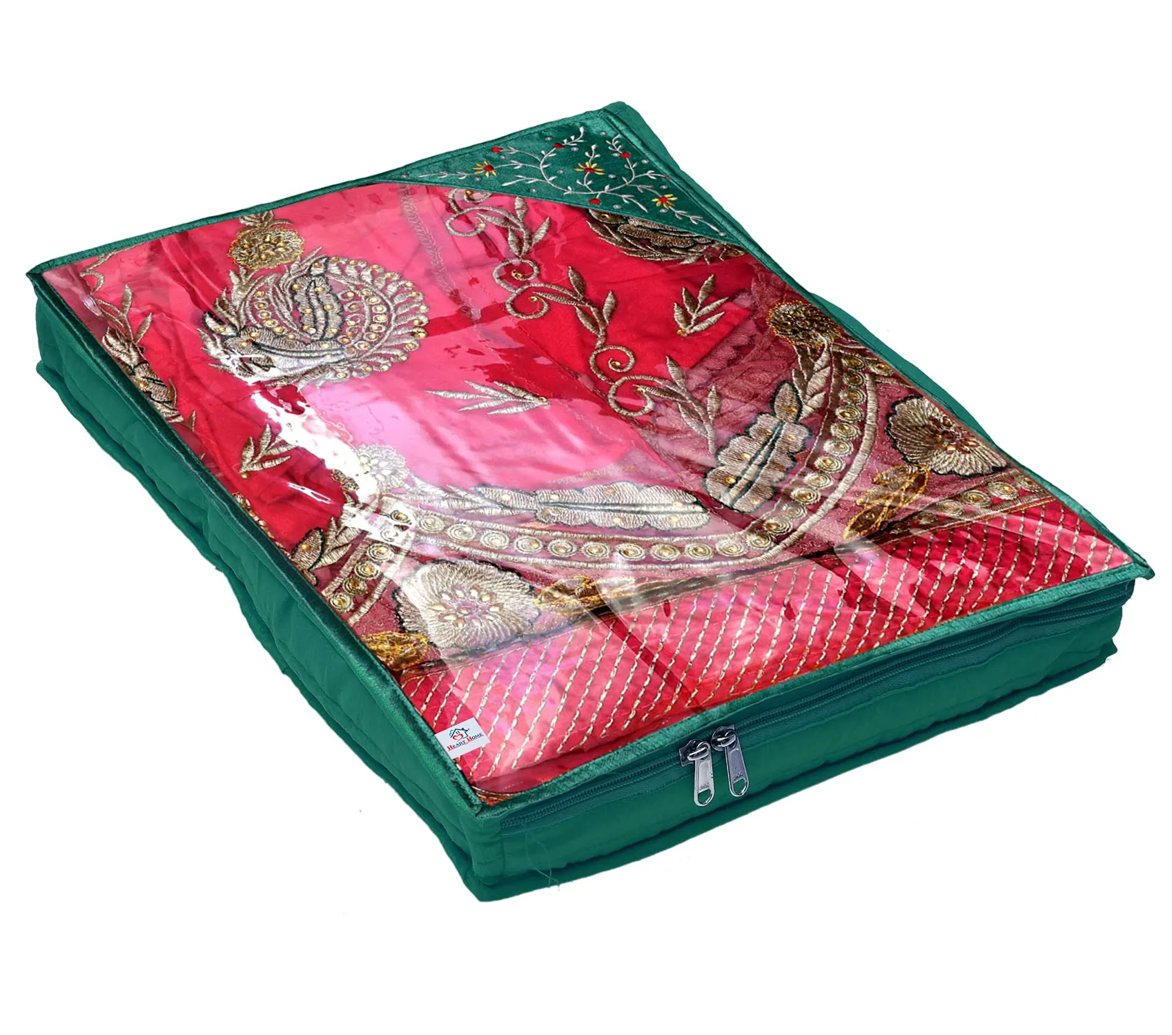 Heart Home Embroidery Design Non Woven 3" inch Saree Cover With Transparent Top- Pack of 6 (Green)