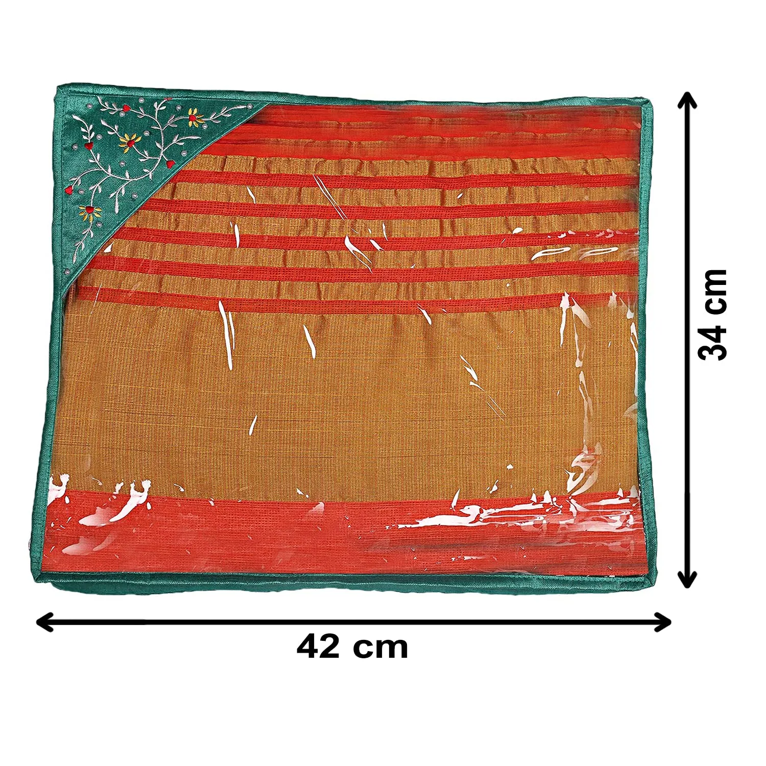 Heart Home Embroidery Design Non Woven 3" inch Saree Cover With Transparent Top- Pack of 6 (Green)