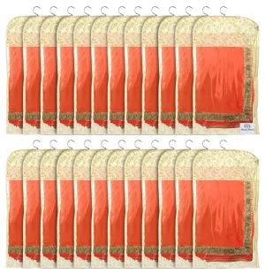 Heart Home Metalic Print Non-woven Hanging Saree Cover Wardrobe Organiser With Hanger (Gold)-Pack of 24-KUBMART15529