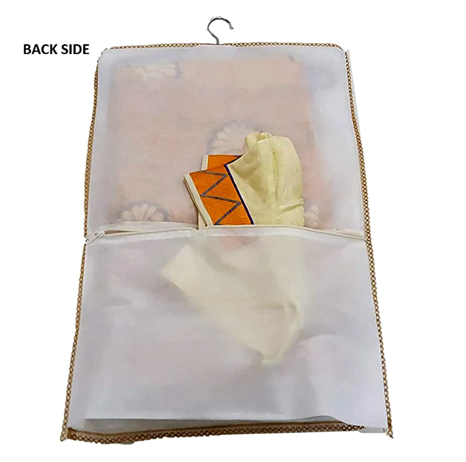 Heart Home Non Woven Hanging Saree Cover With 1 Zipper Compartment on Back Side- Pack of 12 (Orange)-HS_38_HEARTH21486