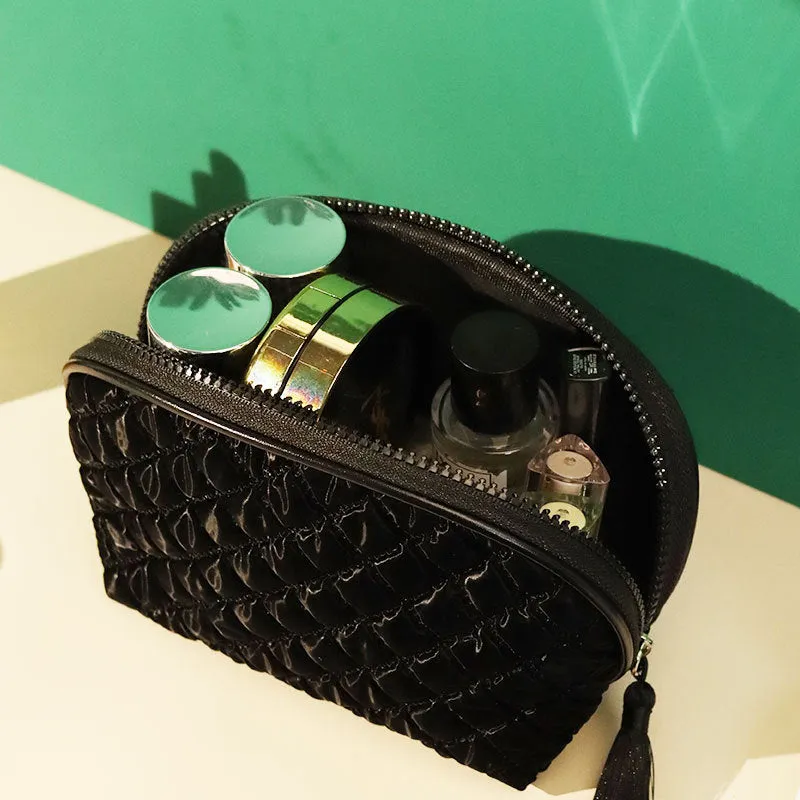 High-looking PU rhombus semicircle cosmetic bag square cosmetic storage bag travel makeup clutch storage bag