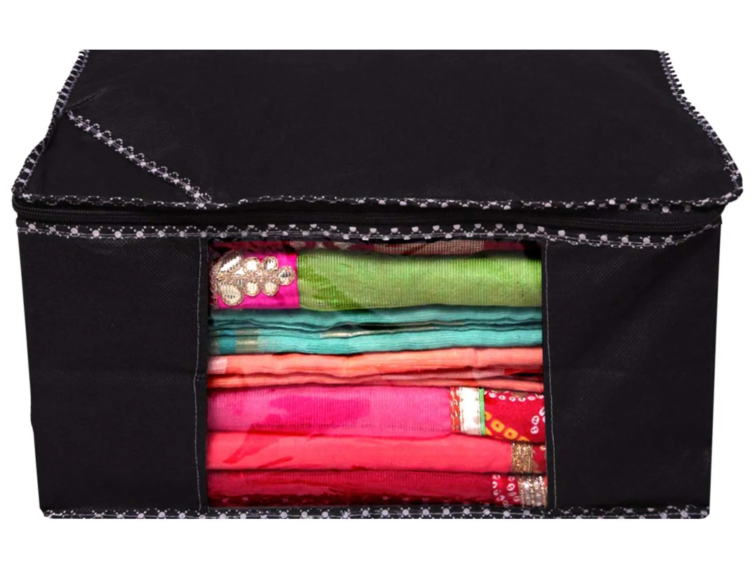 Kuber Industries Non Woven Fabric Saree Cover|Clothes Organiser for Wardrobe|Transparent Window|Extra Large, Pack of 3 (Black)-KUBMART2782