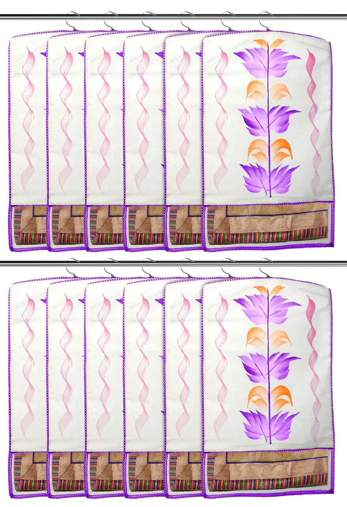 Kuber Industries Non Woven Hanging Saree Cover With 1 Zipper Compartment on Back Side- Pack of 12 (Purple)-HS_38_KUBMART21516