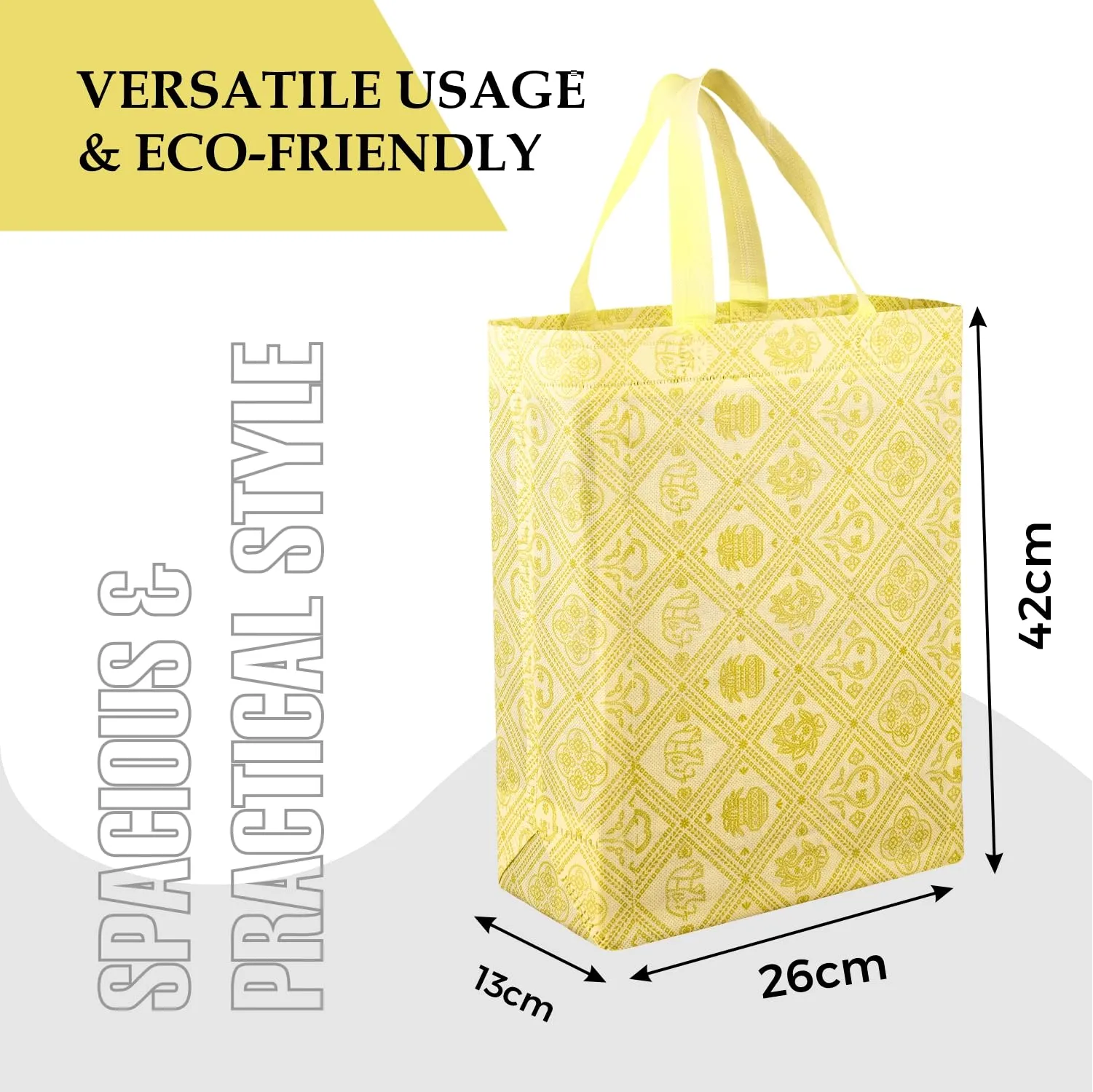 Kuber Industries Shopping Handbag | Grocery Handbag | Shopping Bag | Grocery Shopping Bag | Reusable Shopping Bags | Vegetable Bag | Check-Kalash Carry Bag | Pack of 3 | Yellow