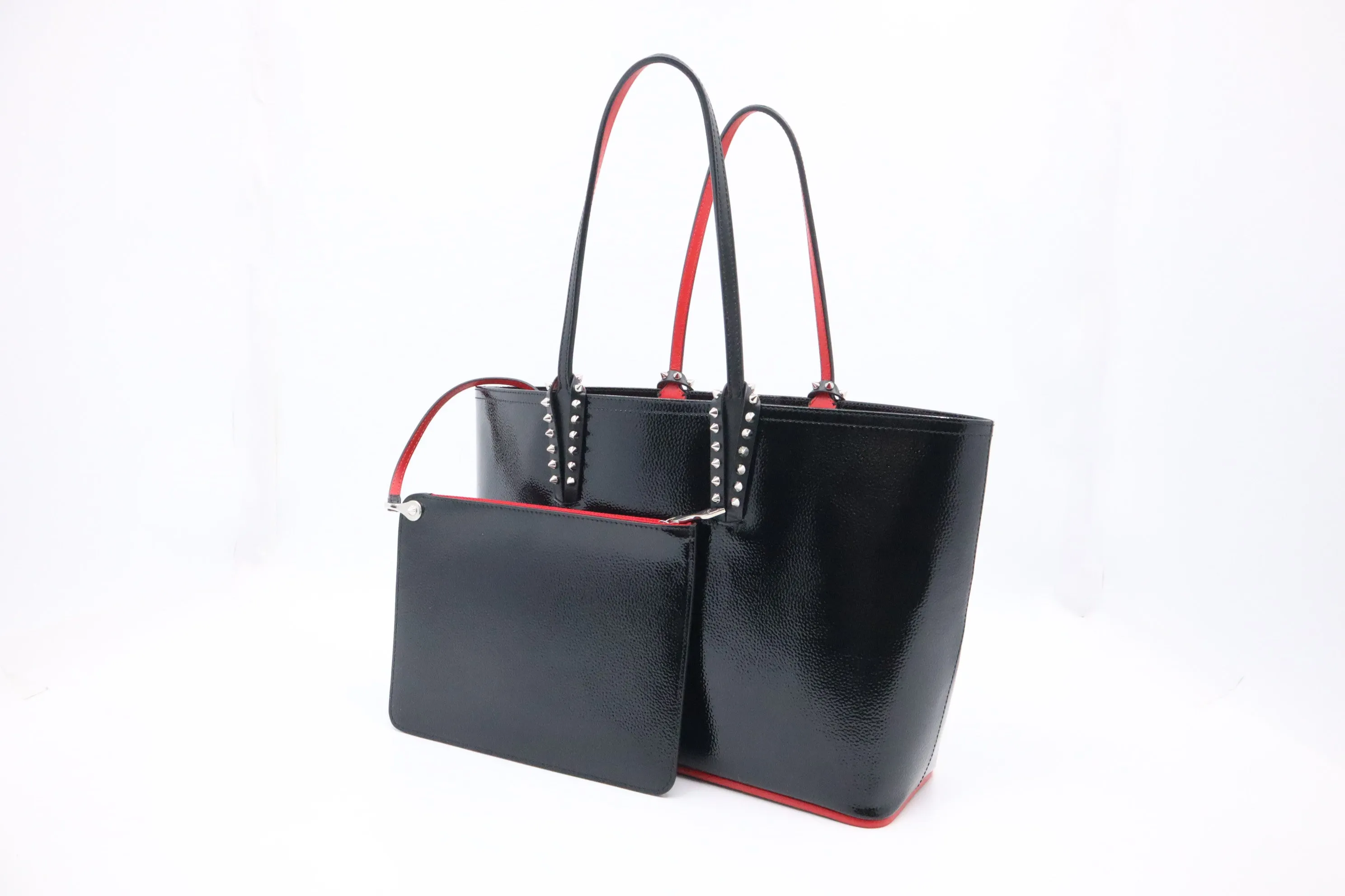 Louboutin Cabata Small in Black Textured Enamel Leather