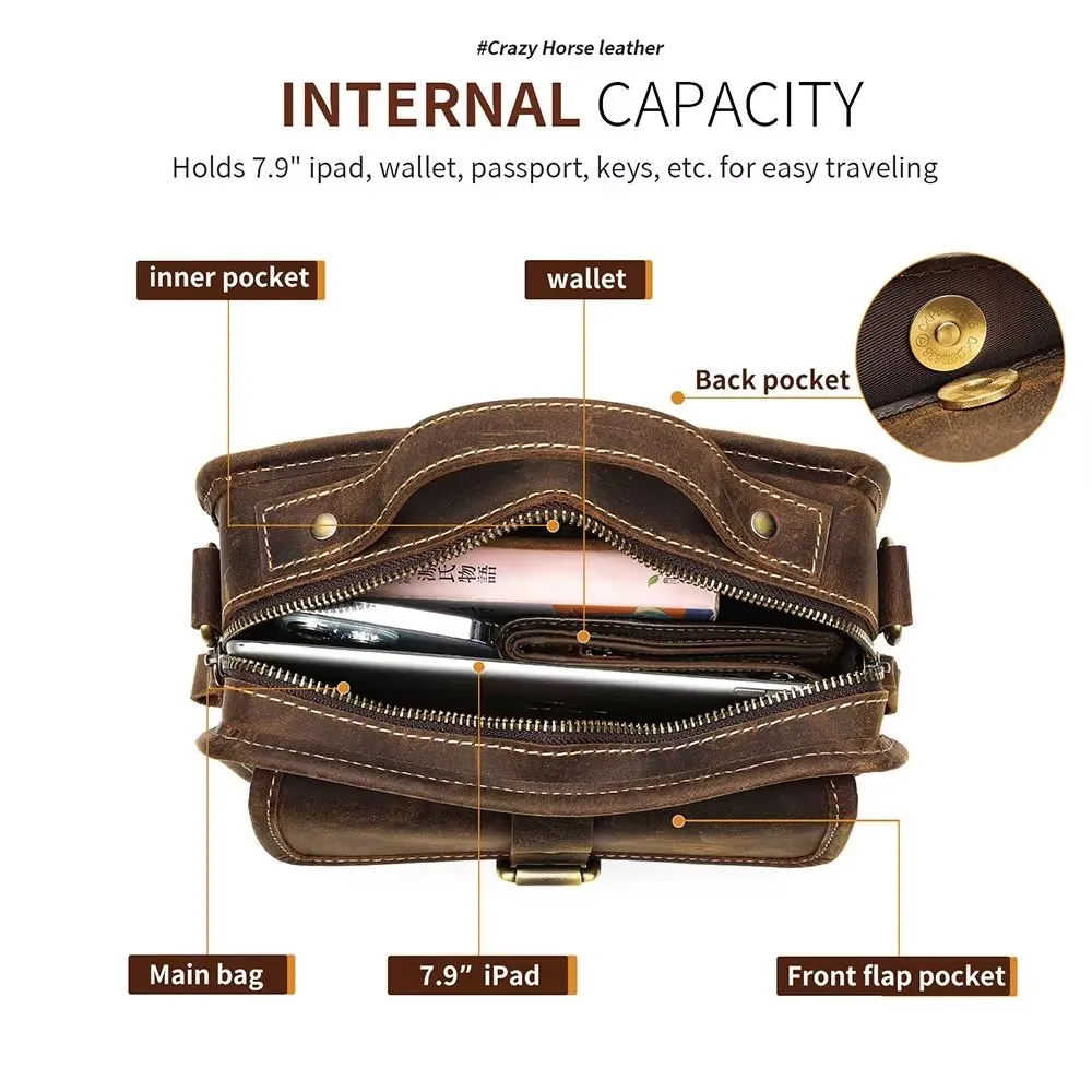 Luxury Genuine Leather Flap Compact Crossbody Bag