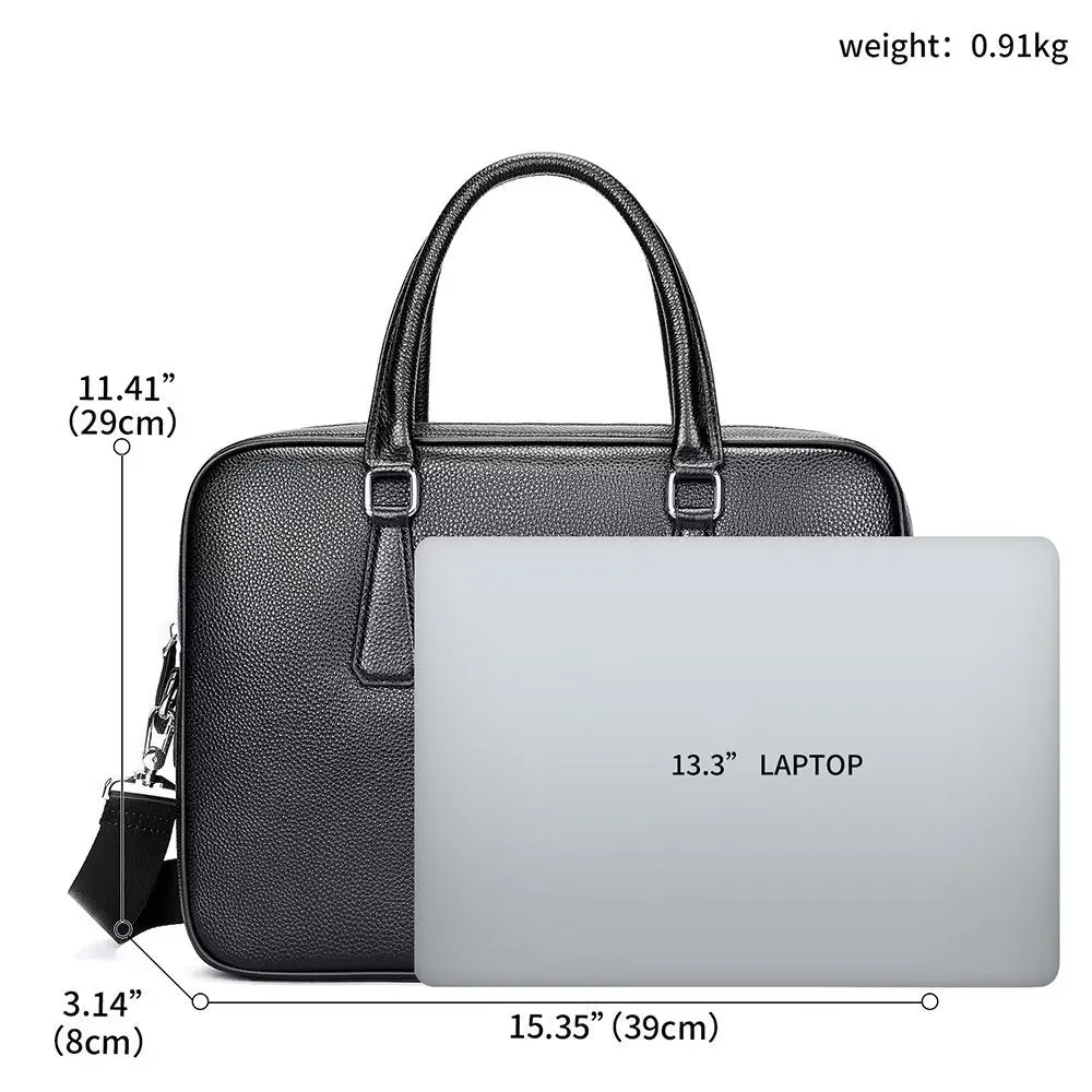 Luxury Leather Double Compartment Tech Business Briefcase