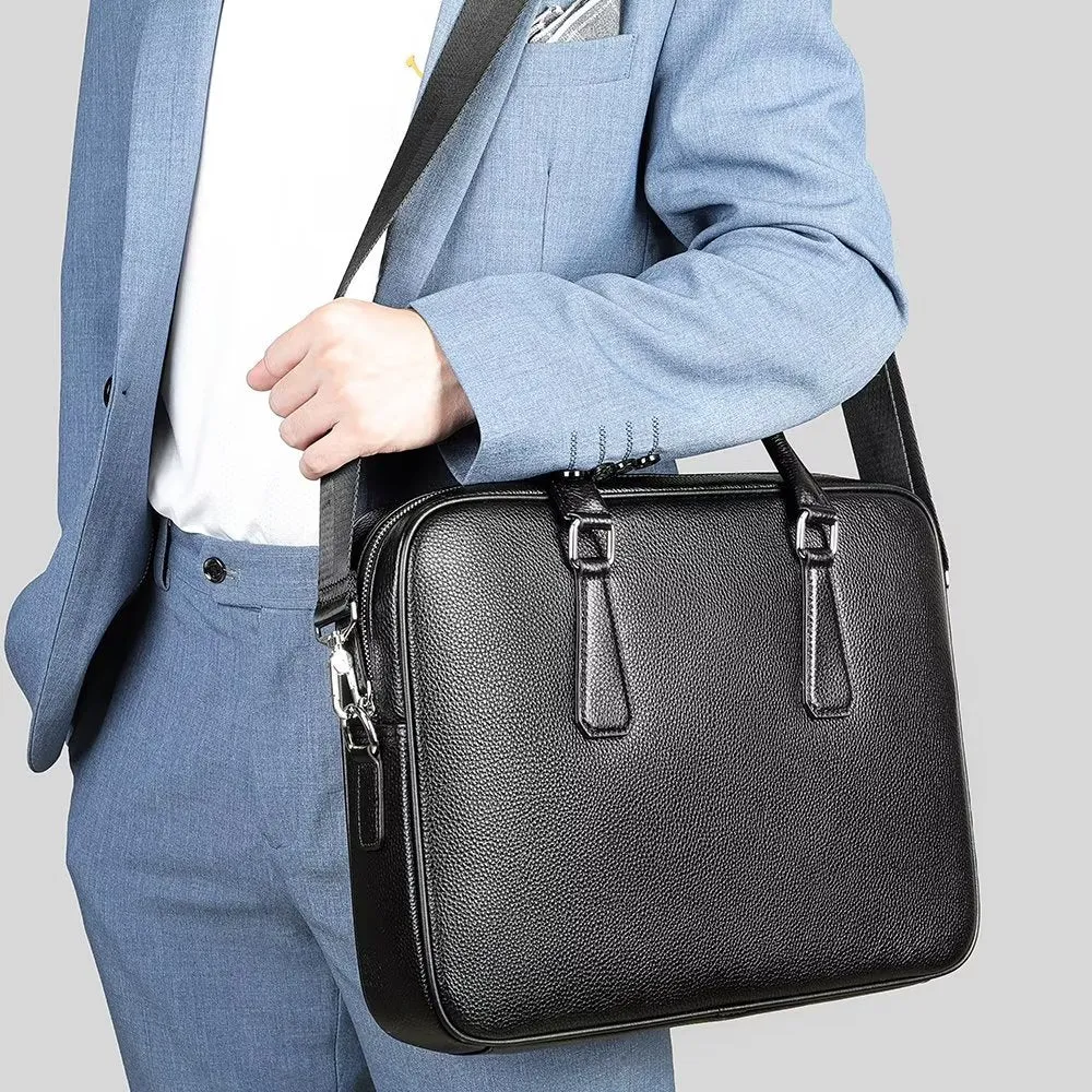 Luxury Leather Double Compartment Tech Business Briefcase