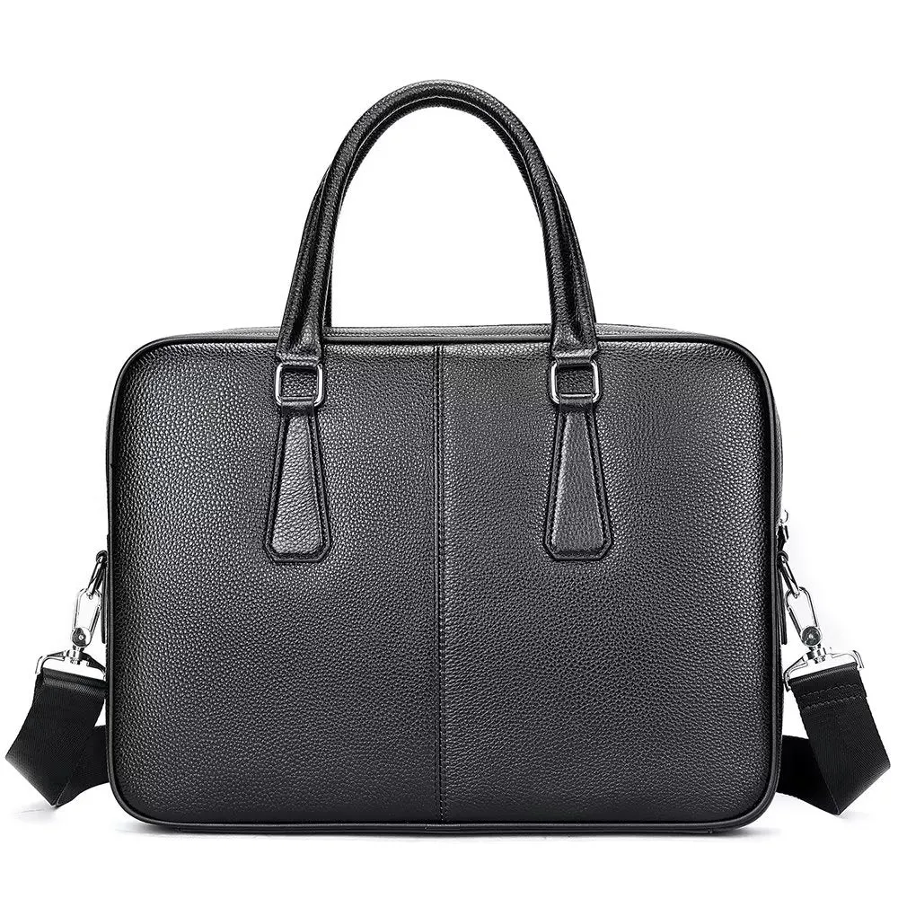 Luxury Leather Double Compartment Tech Business Briefcase