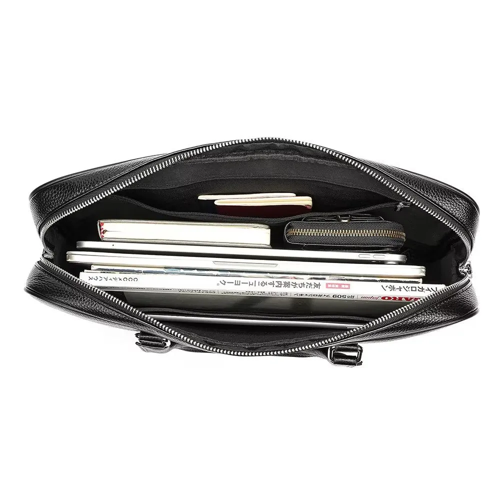 Luxury Leather Double Compartment Tech Business Briefcase