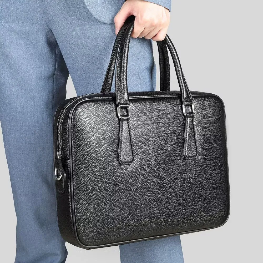 Luxury Leather Double Compartment Tech Business Briefcase