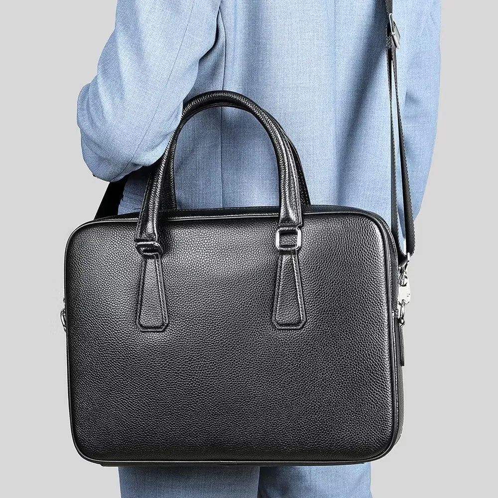 Luxury Leather Double Compartment Tech Business Briefcase