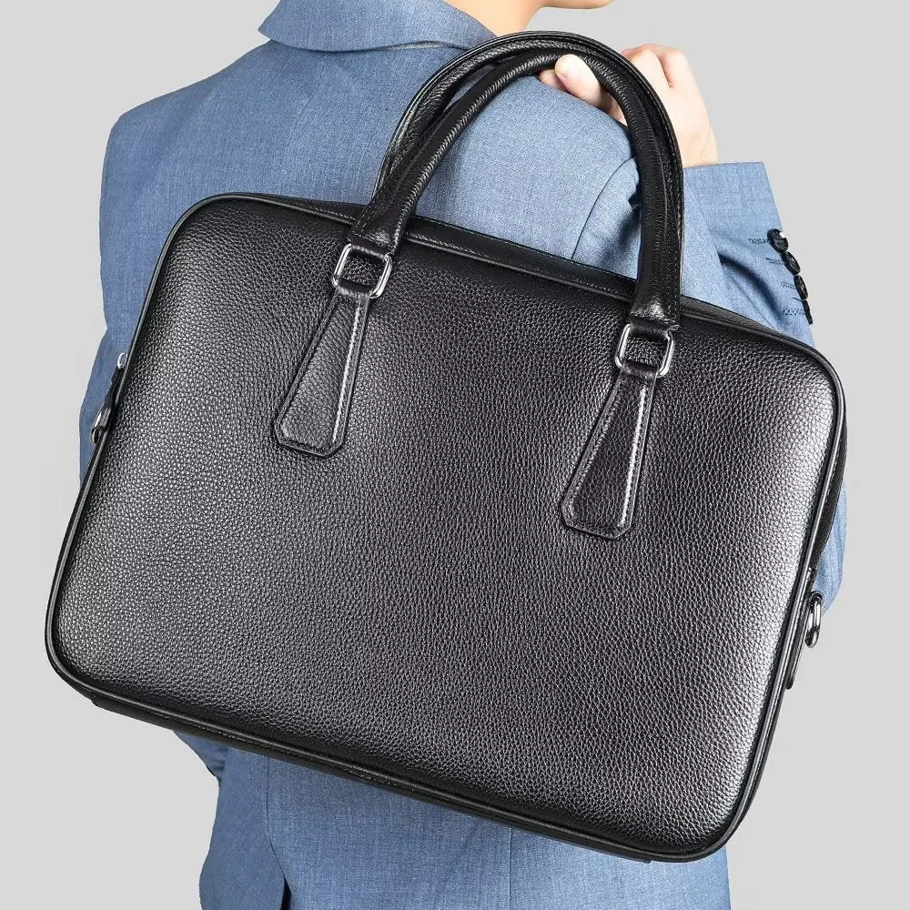 Luxury Leather Double Compartment Tech Business Briefcase