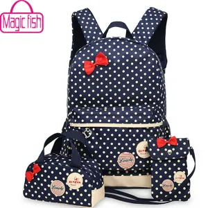 Magic fish Girl School Bags For Teenagers backpack set women shoulder travel bags 3 Pcs/Set rucksack mochila knapsack LM3582mf