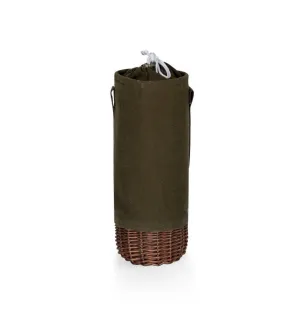 Malbec Insulated Canvas and Willow Wine Bottle Basket, (Khaki Green with Beige Accents)