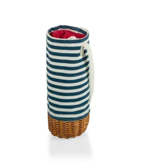 Malbec Insulated Canvas and Willow Wine Bottle Basket, (Navy Blue & White Stripe)