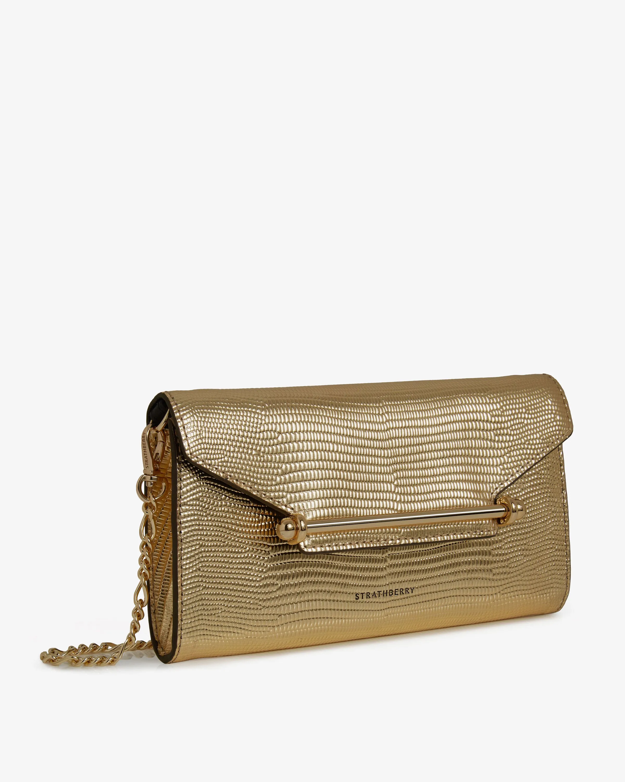 Multrees Chain Wallet - Lizard-Embossed Leather Metallic Gold