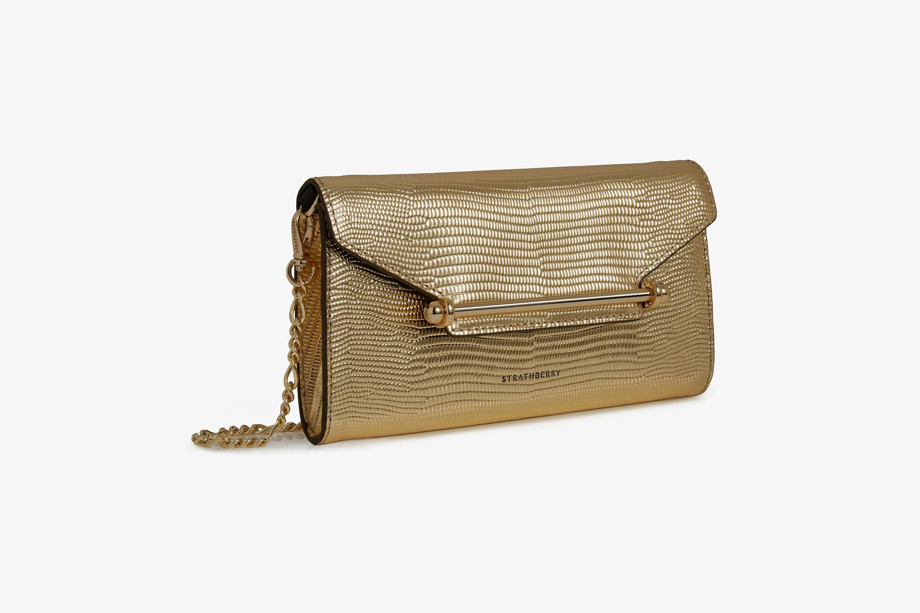 Multrees Chain Wallet - Lizard-Embossed Leather Metallic Gold