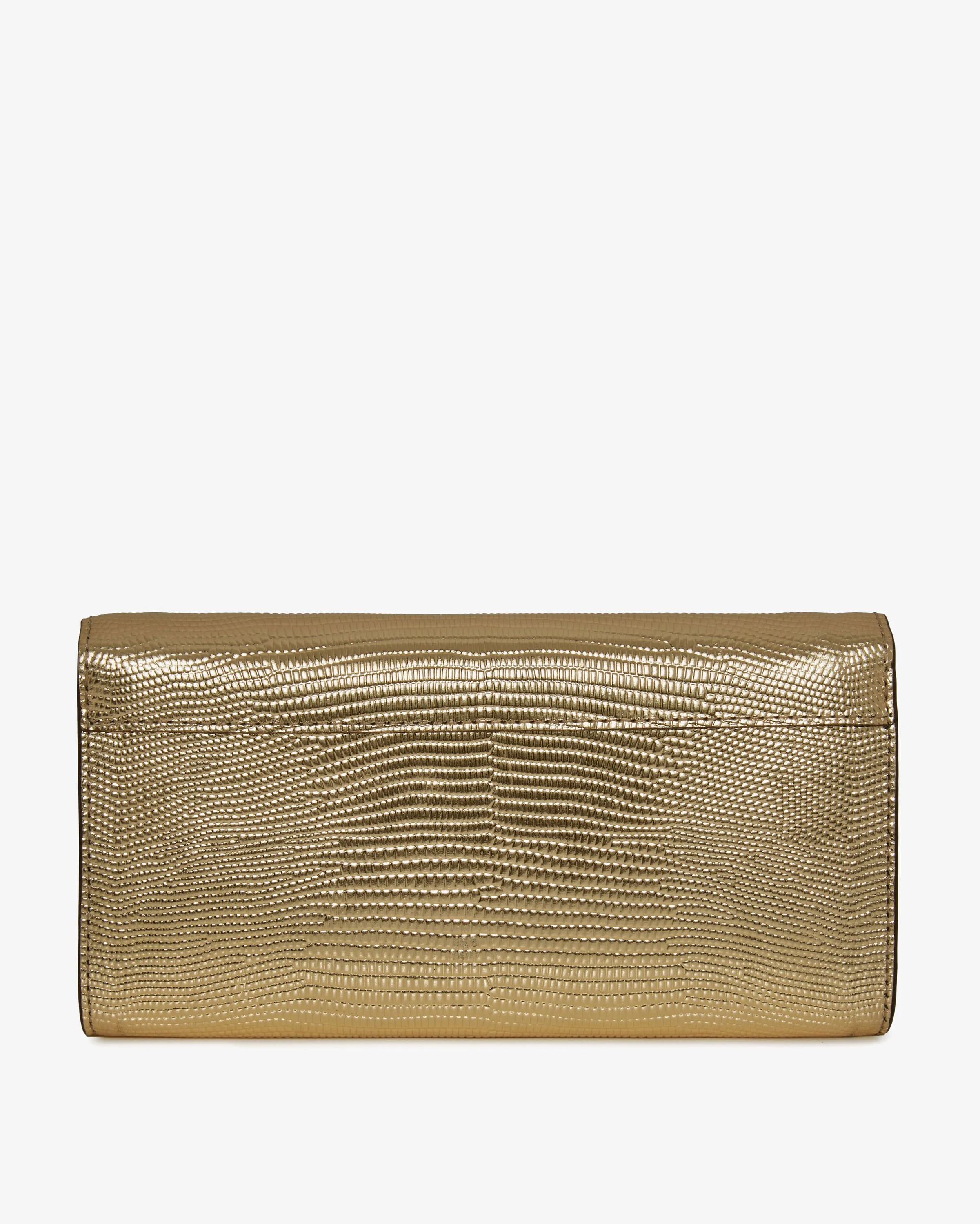 Multrees Chain Wallet - Lizard-Embossed Leather Metallic Gold