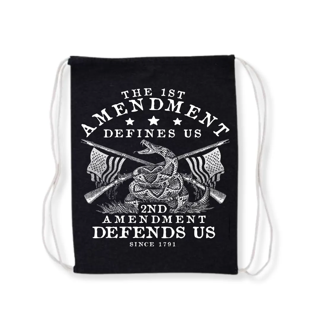 The 1st Amendment Defines Us. The 2nd Amendment Defends Us Drawstring Bag (3 Colors)