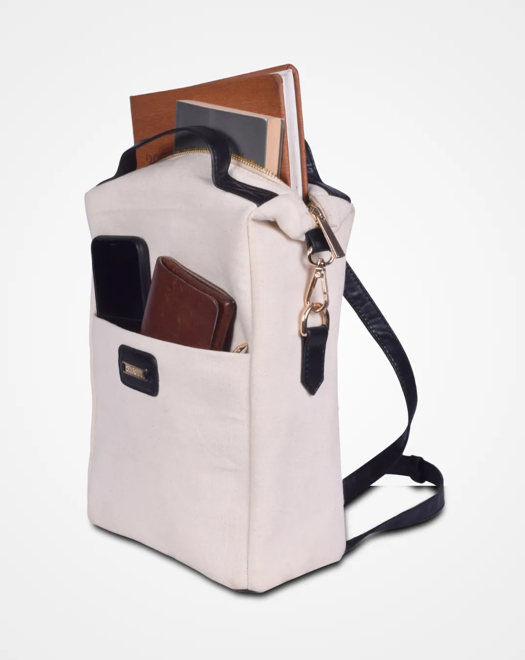 Travelling Midi Backpack: Canvas & Leather Midi